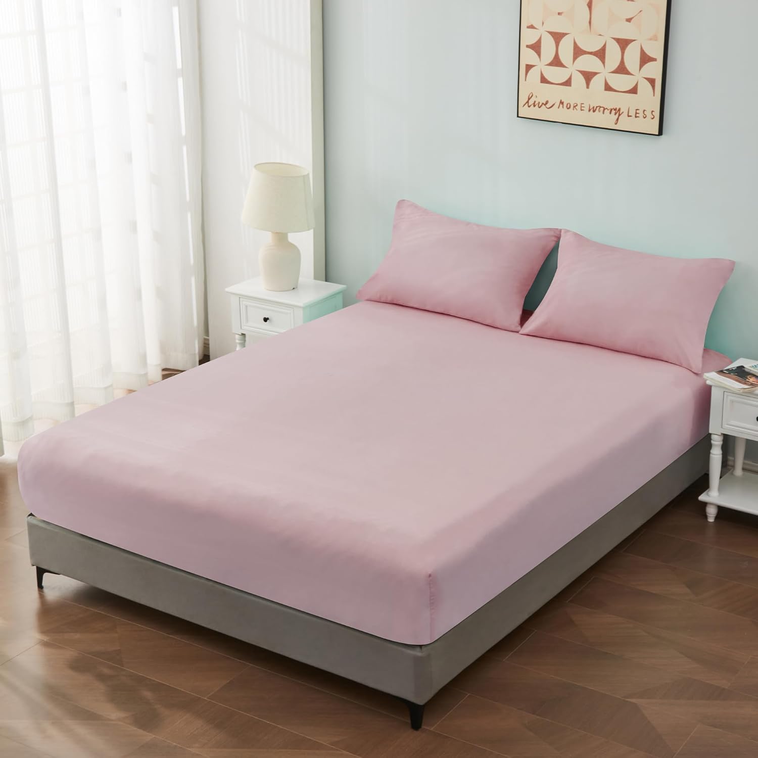 LINENKART Luxury Cotton Blend Fitted Sheet Only- Soft & Breathable King Single Size Fitted Sheet with 40cm Deep Pocket - Shrinkage & Fade Resistant