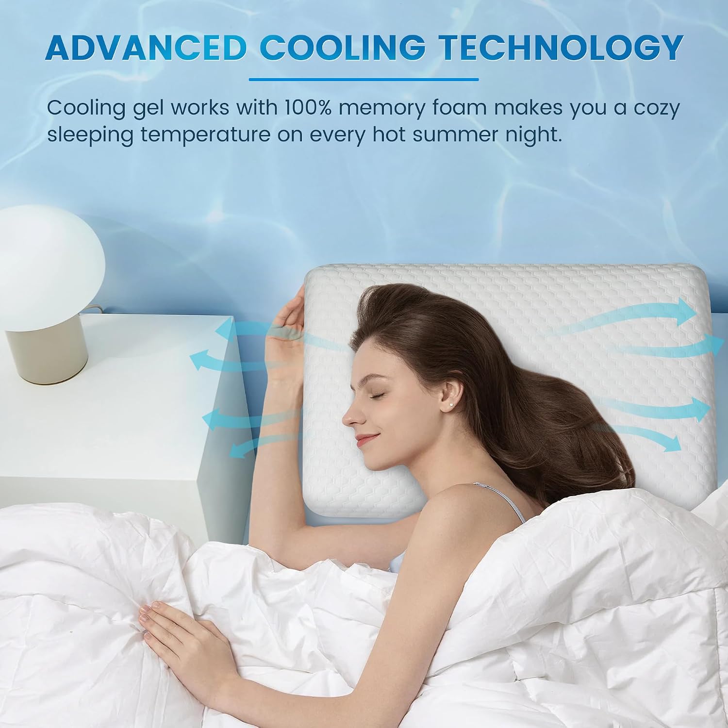 LINENOVA Cooling Gel Memory Foam Pillow -Neck Support Pillow-Cooling & Ventilated- Washable Cover and Breathable Bed Pillow for All Seasons- Standard Size(White, 1 Pack)