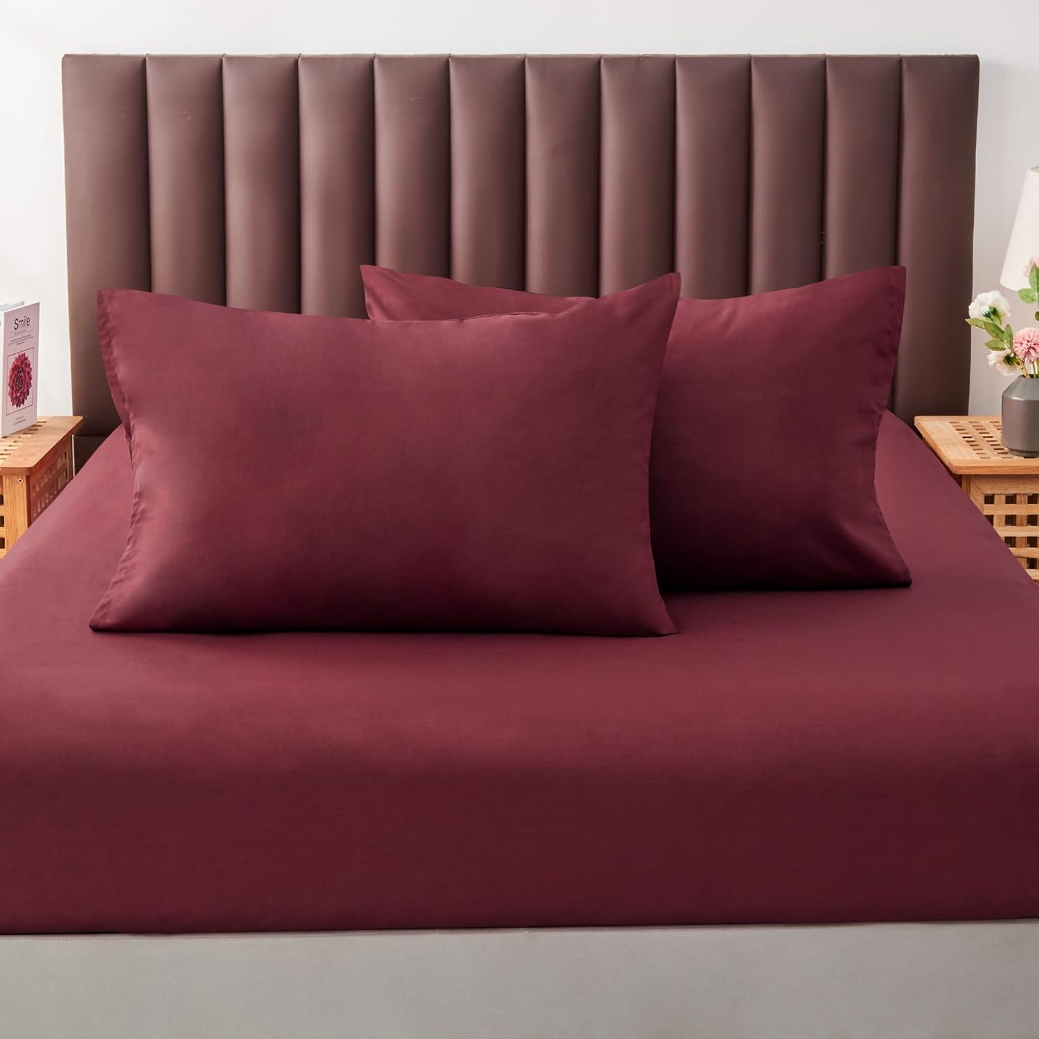 LINENCART Luxury Cotton Blend Pillowcases (Set of 2) - Queen 51x76cm, Envelope Closure Soft and Breathable Pillowcases Set- Burgundy