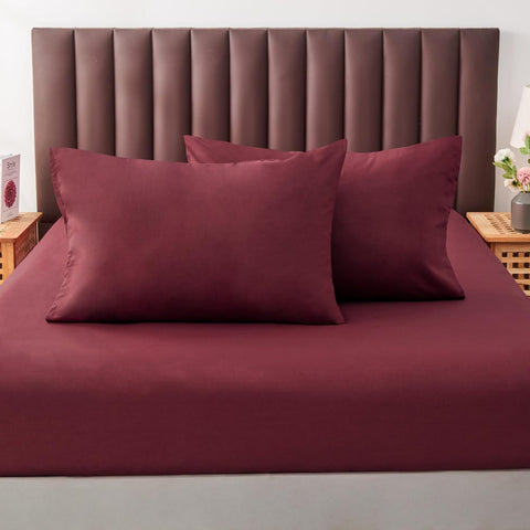 LINENCART Luxury Cotton Blend Pillowcases (Set of 2) - Queen 51x76cm, Envelope Closure Soft and Breathable Pillowcases Set- Burgundy
