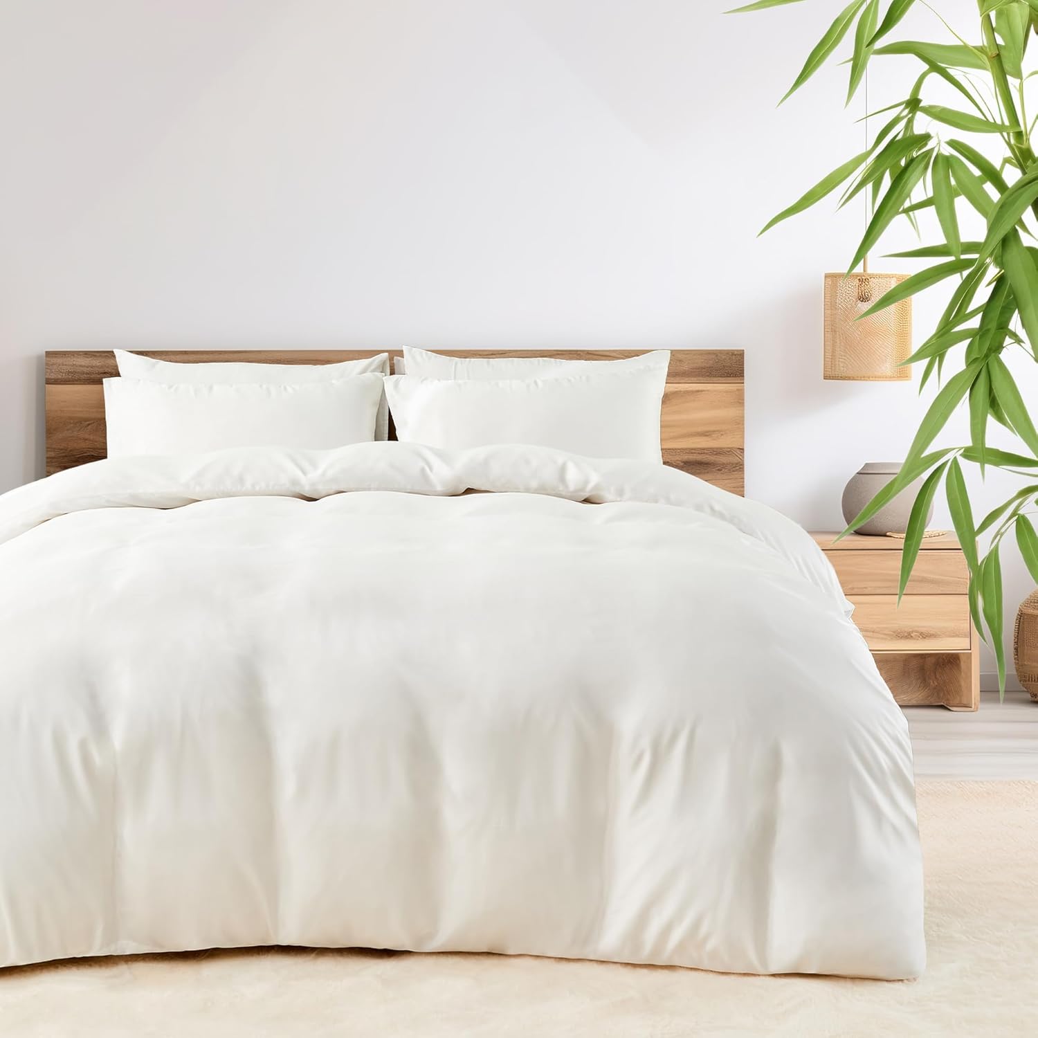 LINENCART 100% Bamboo Quilt Cover Set Queen Size - Cooling Breathable for Hot Sleepers- Silky Smooth 3pcs Doona Cover Set with Corner Ties & Button Closure - (Charcoal, Queen)