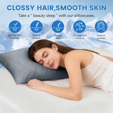 LINENOVA 2 Pack Cooling Pillowcases 51x76cm,Japanese Arc-Chill Tech Cooling Fiber Absorbs Heat Keep Cool,Double Sided Design Pillow Cases for Hot Sleeper All Seasons Queen Size - Grey