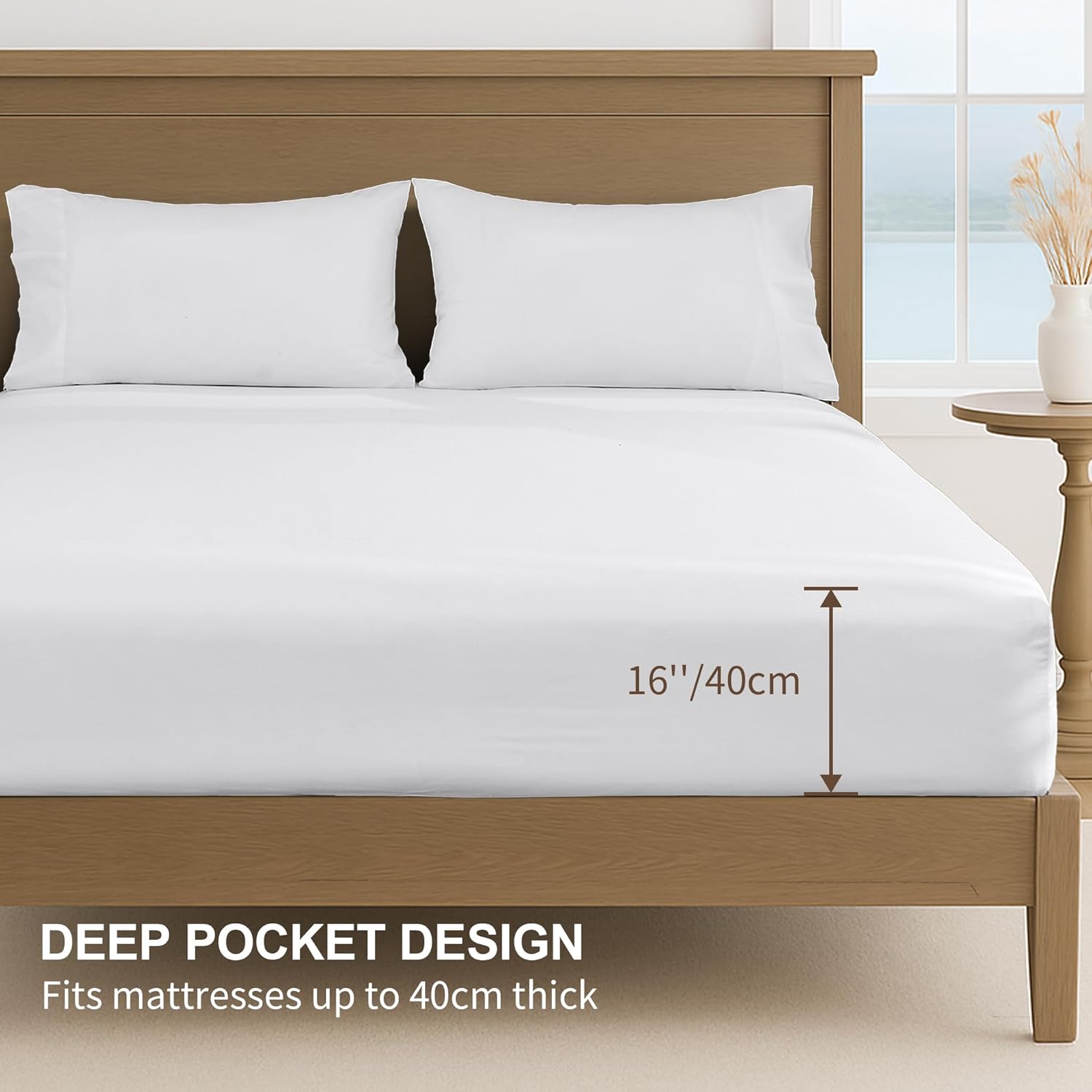 LINENOVA Hotel Quality Double Bed Sheet Set – 4 Piece 2000TC Ultra Soft Durable Brushed Microfibre – 40cm Deep Pocket Fitted Sheet, Flat Sheet & 2 Pillowcases – Wrinkle-Free & Easy Care – White