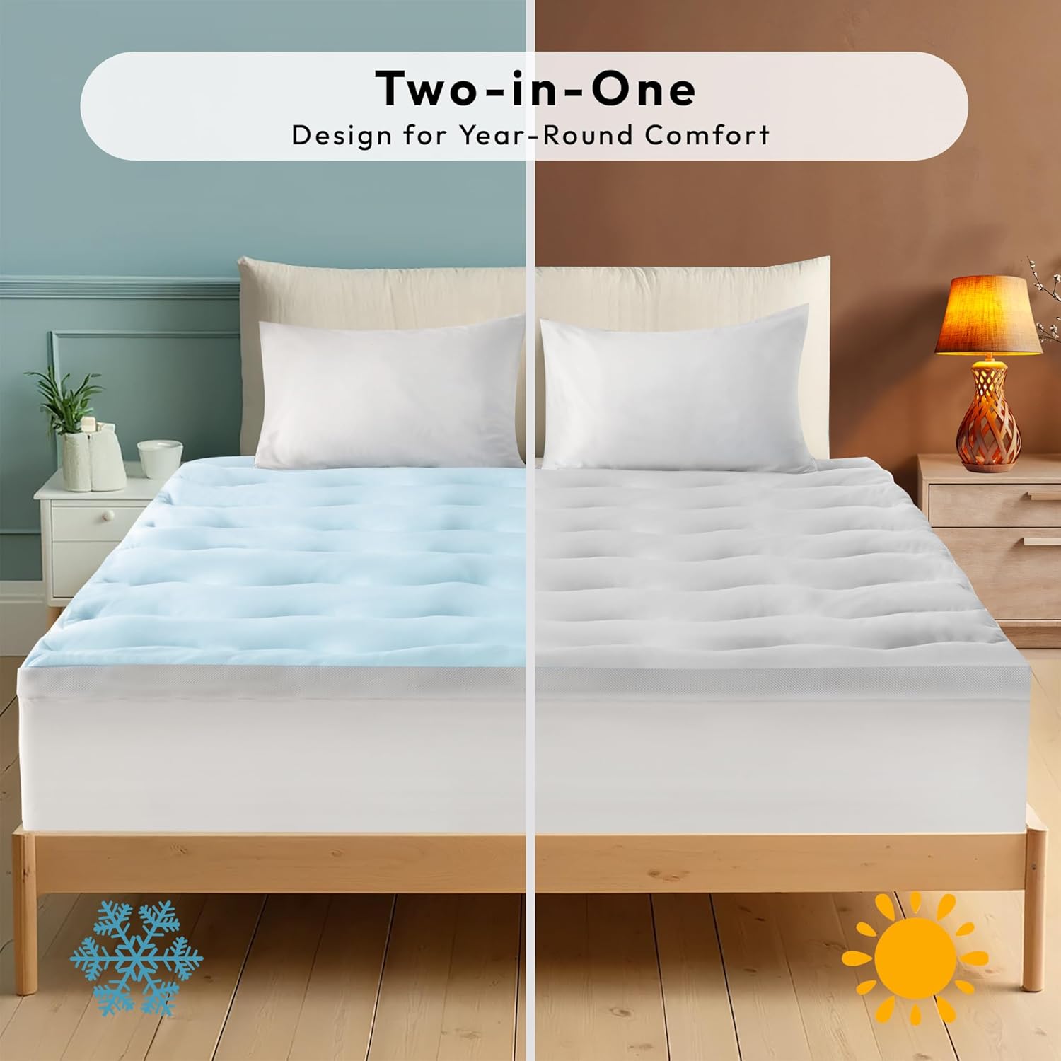 LINENOVA Warm Mattress Topper King – 5cm Thick, Coral Fleece Winter Side, Cooling Reverse, 1000GSM Fill, Soft, Breathable & Washable, 45cm Deep Pocket