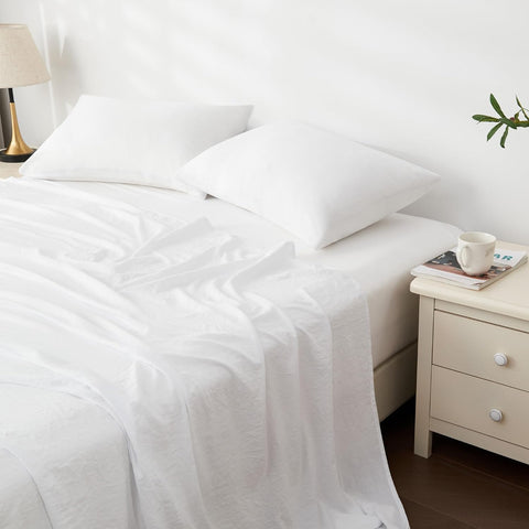 LINENOVA Vintage Washed King Sheet Set - 4 Piece Premium 2000TC Ultra-Soft Microfiber Bed Sheets - Cotton-Like Texture - Breathable and Soft- Sheets & Pillowcases (King, White)