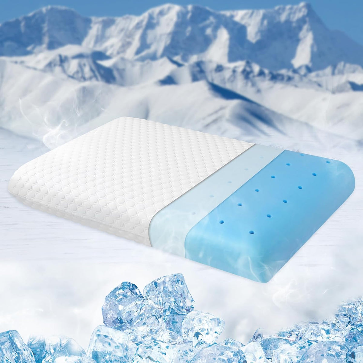 LINENOVA Cooling Gel Memory Foam Pillow -Neck Support Pillow-Cooling & Ventilated- Washable Cover and Breathable Bed Pillow for All Seasons- Standard Size(White, 1 Pack)