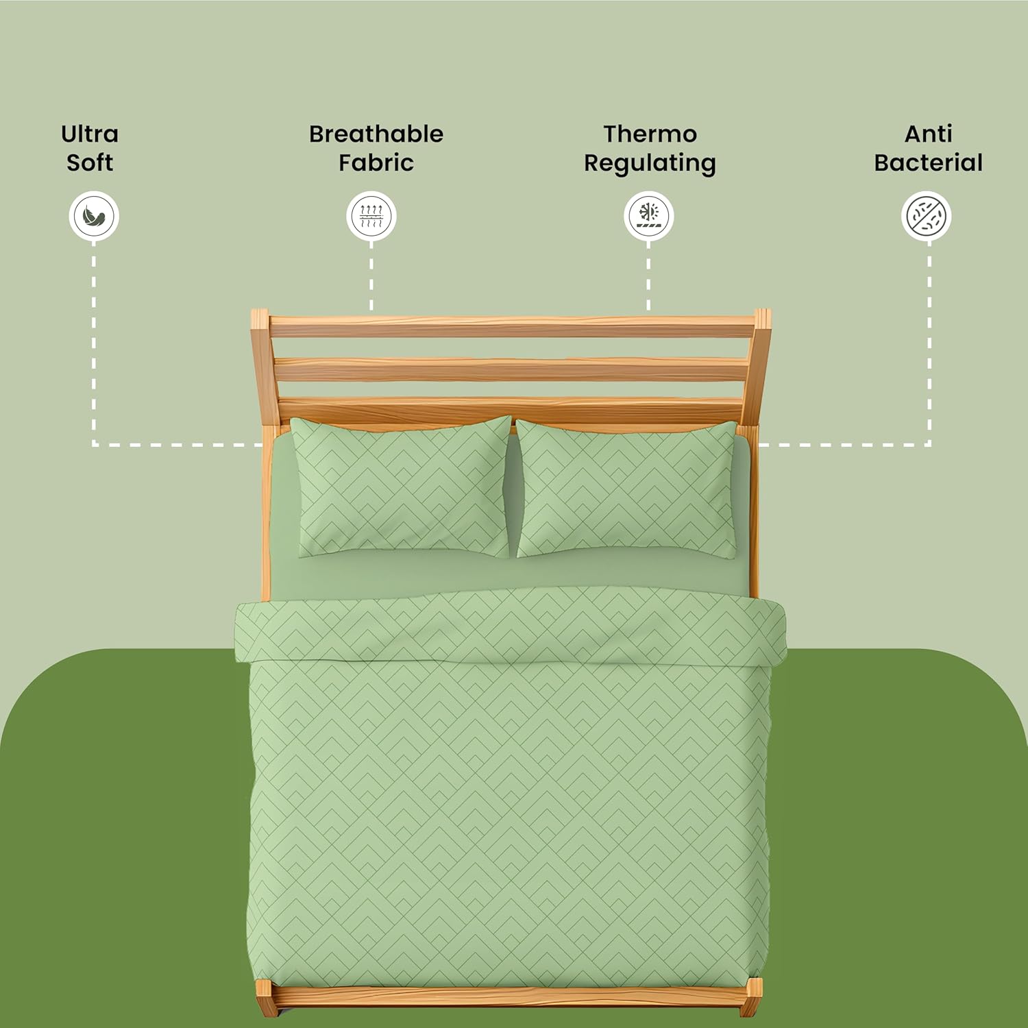 LINENCART Bamboo King Size Bedsheet with 2 Pillow Covers | 100x106 in | 300 TC Floral Printed Bedsheet for Double Bed King Size | Ultra Soft & Anti-Microbial King Size Bed Sheet | Pack of 1, Aqua Blue