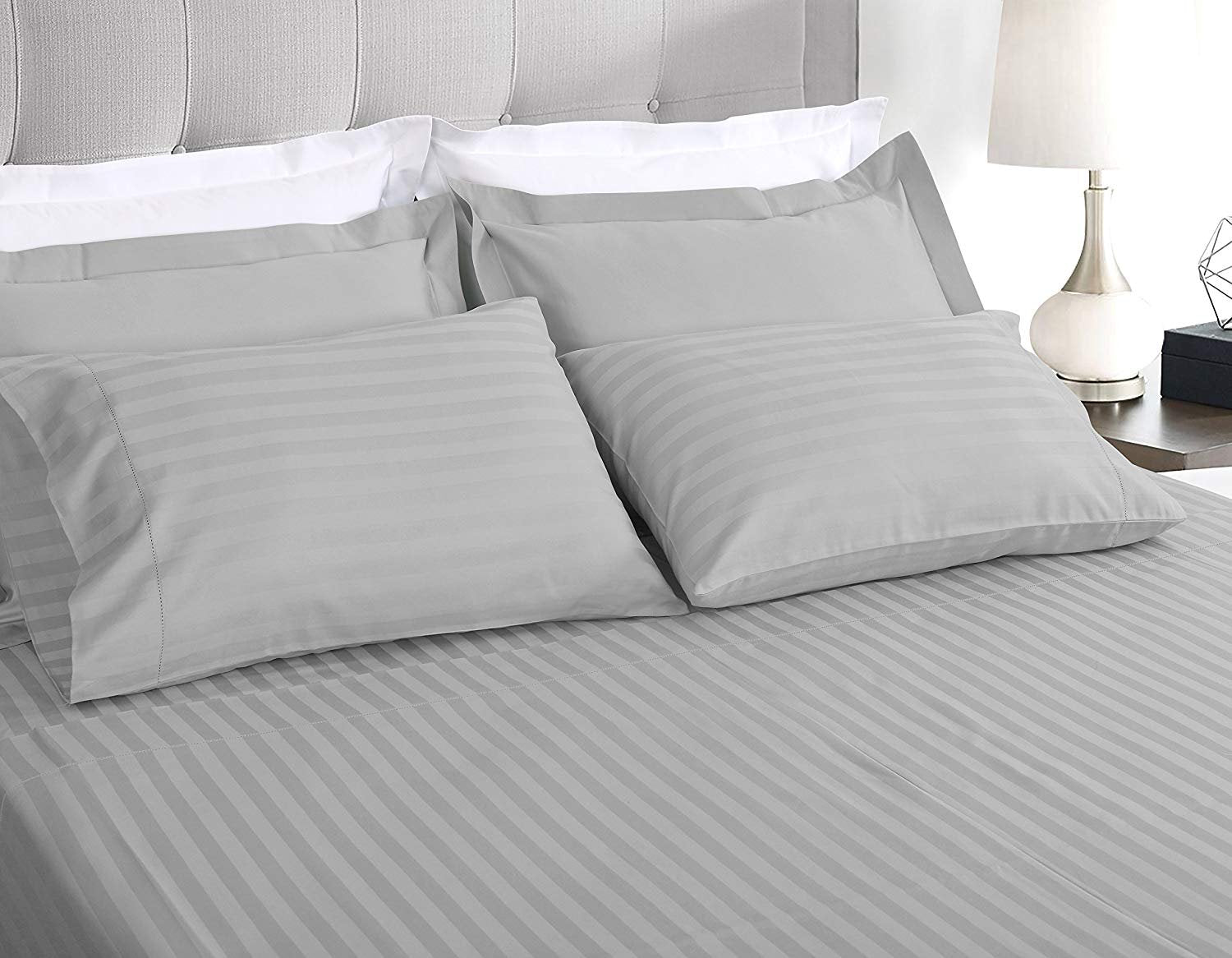 4 Pcs Sheet Set 100% Egyptian Cotton Stripe Pattern 300 TC 11-15 Inch Deep Pocket Size (Full XL Color Burgundy)