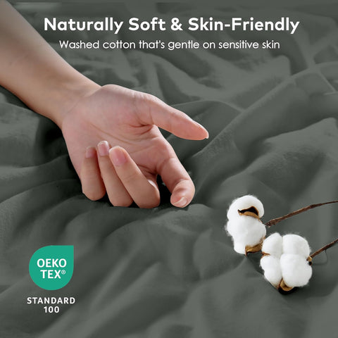 LINENOVA Vintage Stone Washed 100% Cotton Quilt Cover Set Queen Size, 3 Piece Doona Duvet Cover with Pillowcases, Naturally Soft & Breathable All Season Bedding - Charcoal