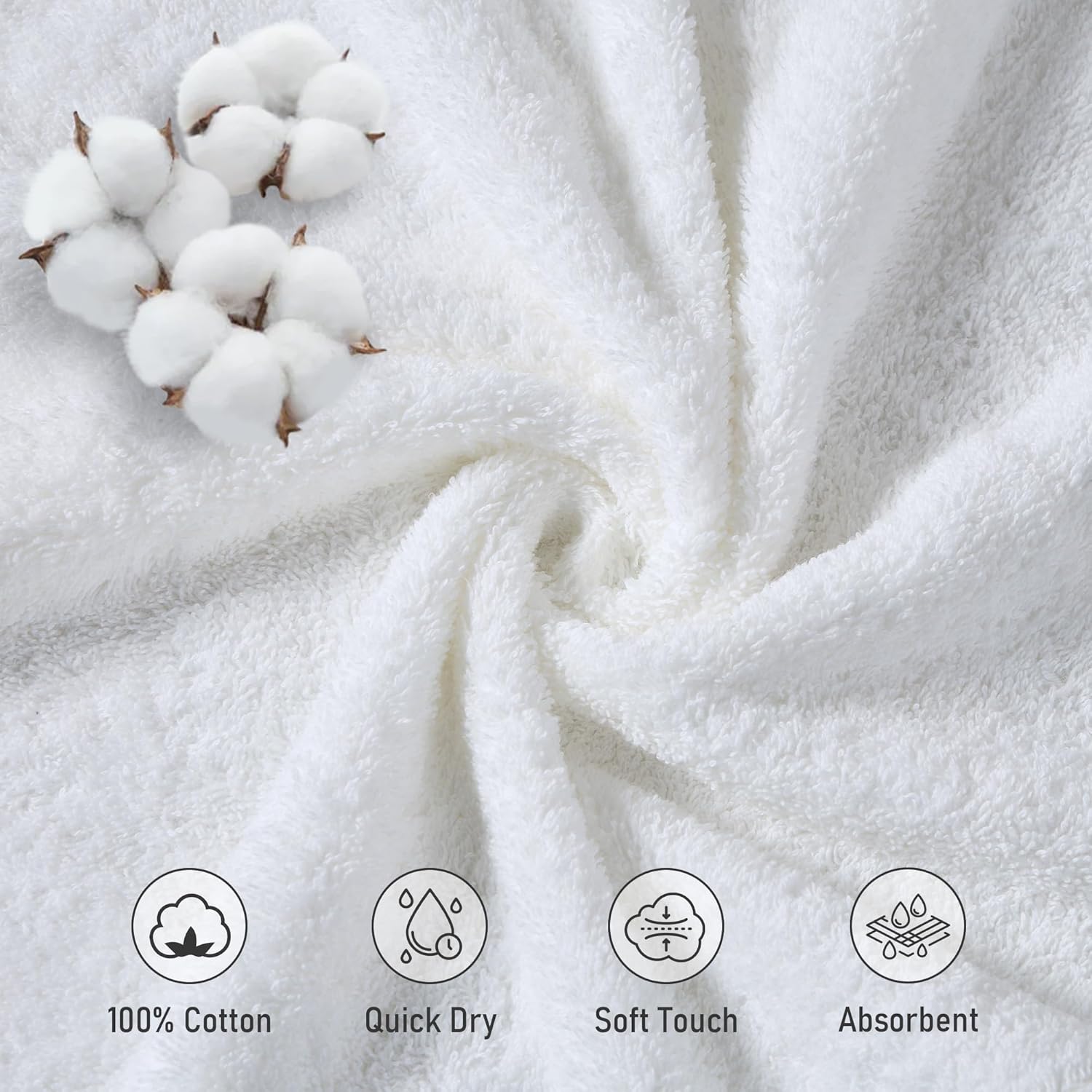 LINENOVA 100% Cotton Bath Towels 4 Pack - Premium 450GSM Soft & Lightweight Towel Set, Quick Dry & Absorbent Bathroom Towels, Ideal for Hotel, Spa and Gym Use (65x130cm, White)