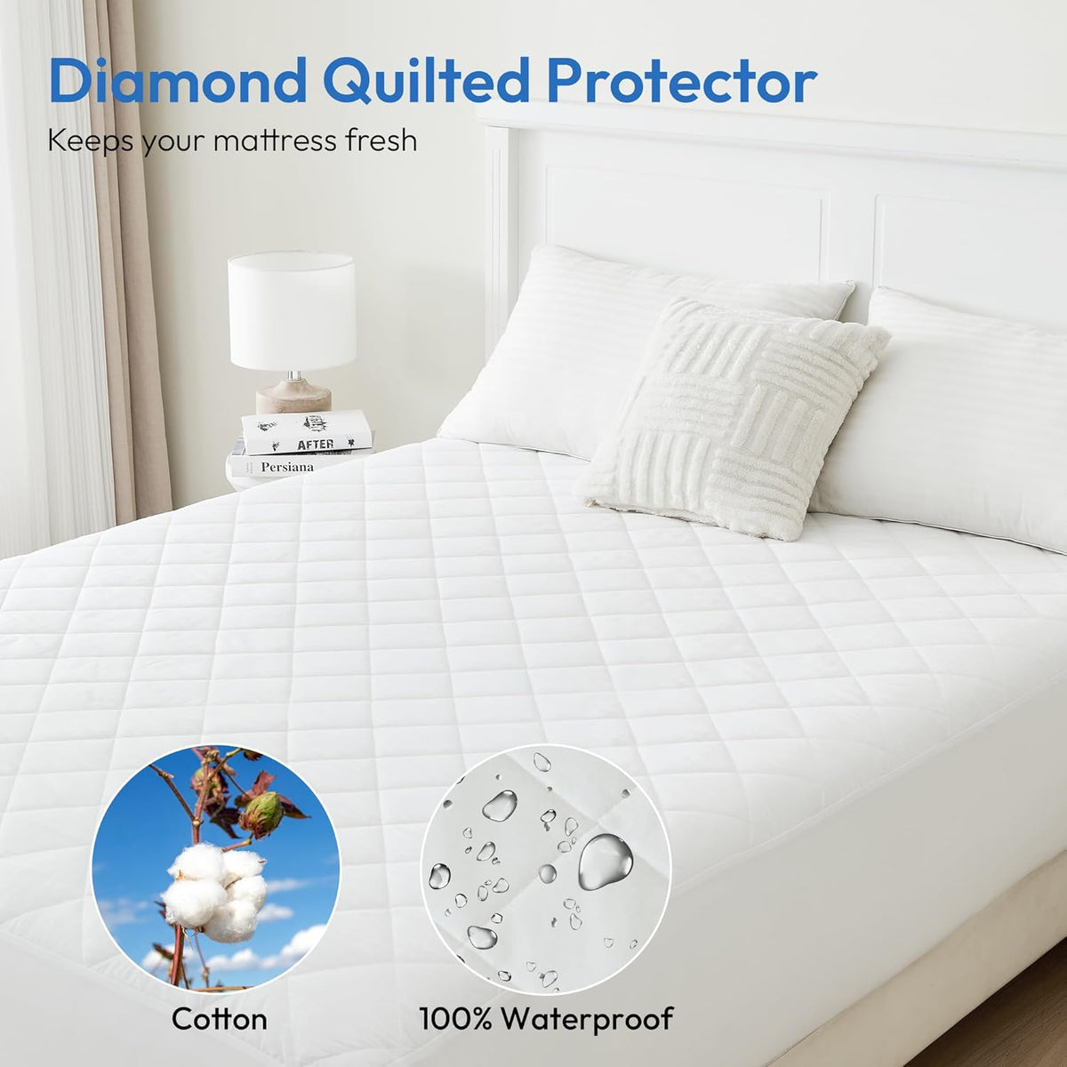 LINENOVA 100% Waterproof Cotton Mattress Protector - Single Size, Soft Quilted Fitted Mattress Pad Cover - Hypoallergenic & Anti-Bacterial - Machine Washable - 40cm Deep Pocket - 1 Pack