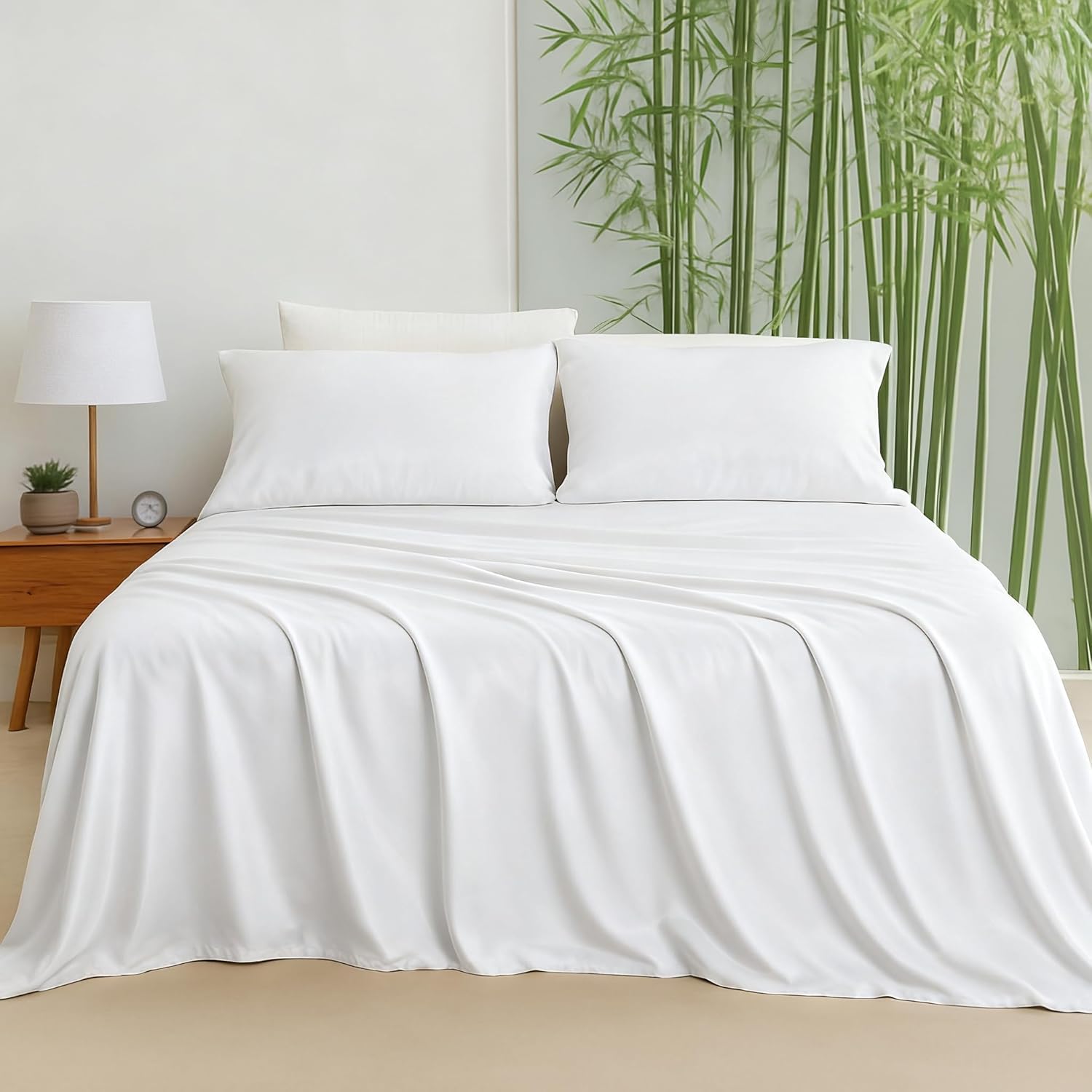 LINENCART Bamboo Sheets Set Double Size,100% Cooling Bamboo Sheet Set for Hot Sleepers, Moisture Wicking Bed Sheets with 40cm Deep Pocket, Silky Soft Bedding Sheets (Double, Delicate Blue)