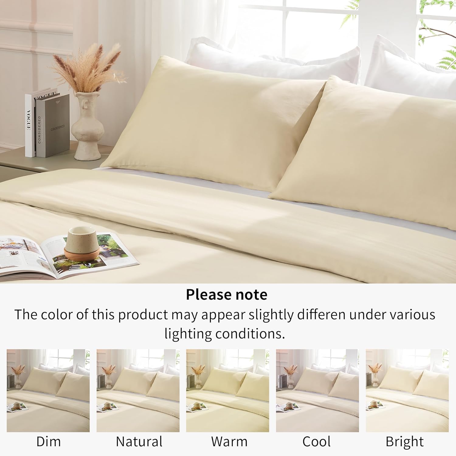 LINENOVA 100% Cotton Queen Quilt Cover Set Breathable Moisture Wicking All Season Hotel Inspired Duvet Cover with Pillowcase 3 Piece Cream