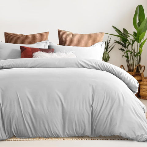 LINENCART 100% Cotton Queen Quilt Cover Set Breathable Moisture Wicking All Season Hotel Inspired Duvet Cover with Pillowcase 3 Piece Light Blue