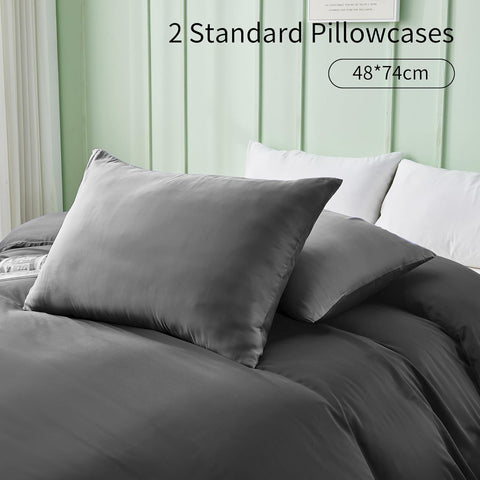 LINENOVA 100% Bamboo Quilt Cover Set Queen Size - Cooling Breathable for Hot Sleepers- Silky Smooth 3pcs Doona Cover Set with Corner Ties & Button Closure - (Charcoal, Queen)