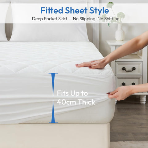 LINENOVA 100% Waterproof Cotton Mattress Protector - Single Size, Soft Quilted Fitted Mattress Pad Cover - Hypoallergenic & Anti-Bacterial - Machine Washable - 40cm Deep Pocket - 1 Pack
