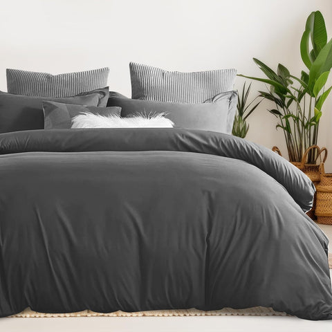 LINENCART 100% Cotton Queen Quilt Cover Set Breathable Moisture Wicking All Season Hotel Inspired Duvet Cover with Pillowcase 3 Piece Light Blue