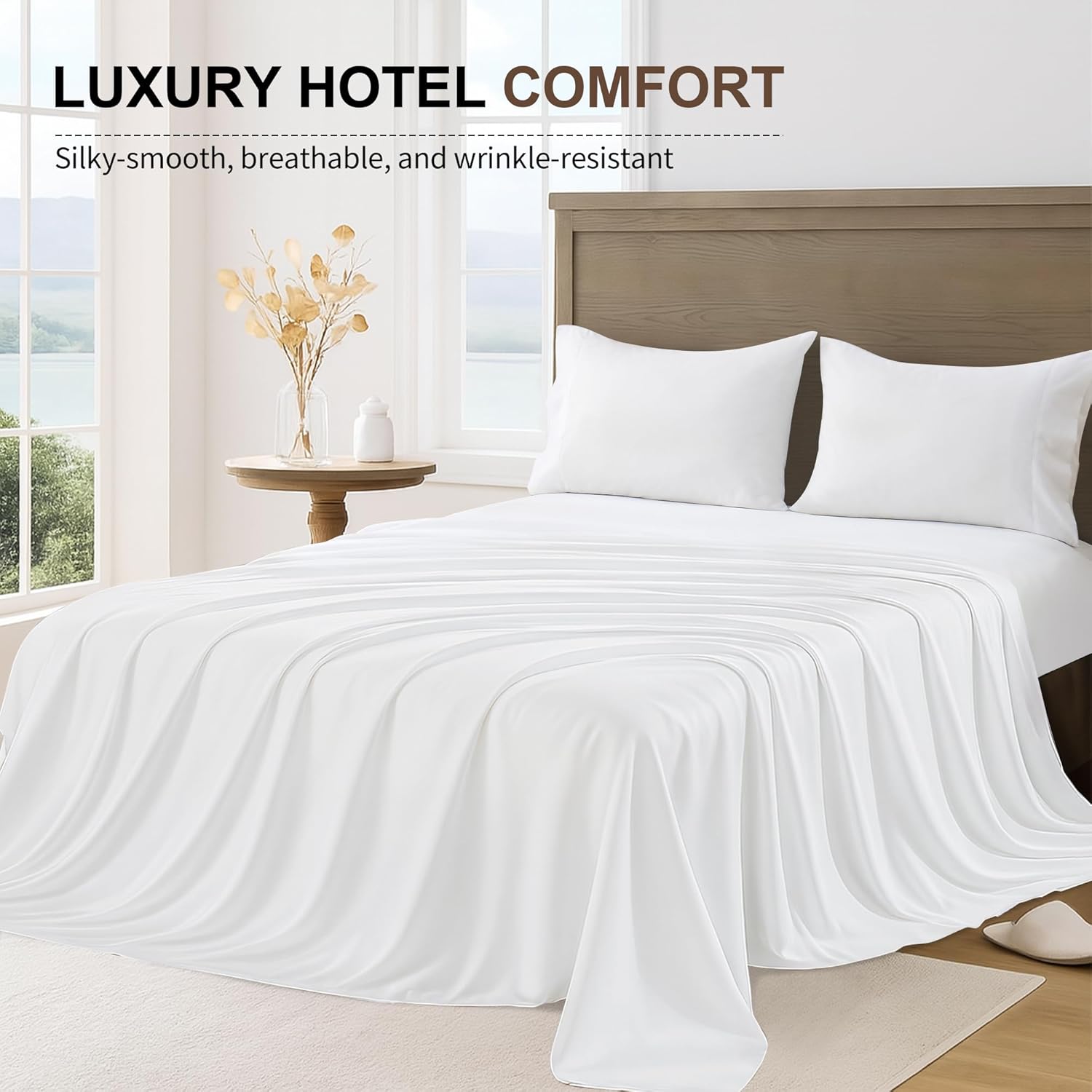 LINENOVA Hotel Quality King Single Bed Sheet Set – 3 Piece 2000TC Ultra Soft Durable Brushed Microfibre – 40cm Deep Pocket Fitted Sheet, Flat Sheet & 1 Pillowcase – Wrinkle-Free & Easy Care – White