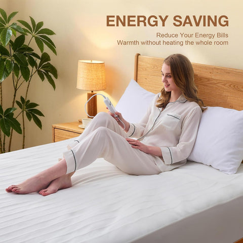 LINENCART King Single Electric Blanket Fully Fitted Heated Underblanket, 3 Heat Settings, 3 Hour Auto Shut Off, Overheat Protection, Energy Efficient Machine Washable Heated Mattress Blanket (King Single, White)