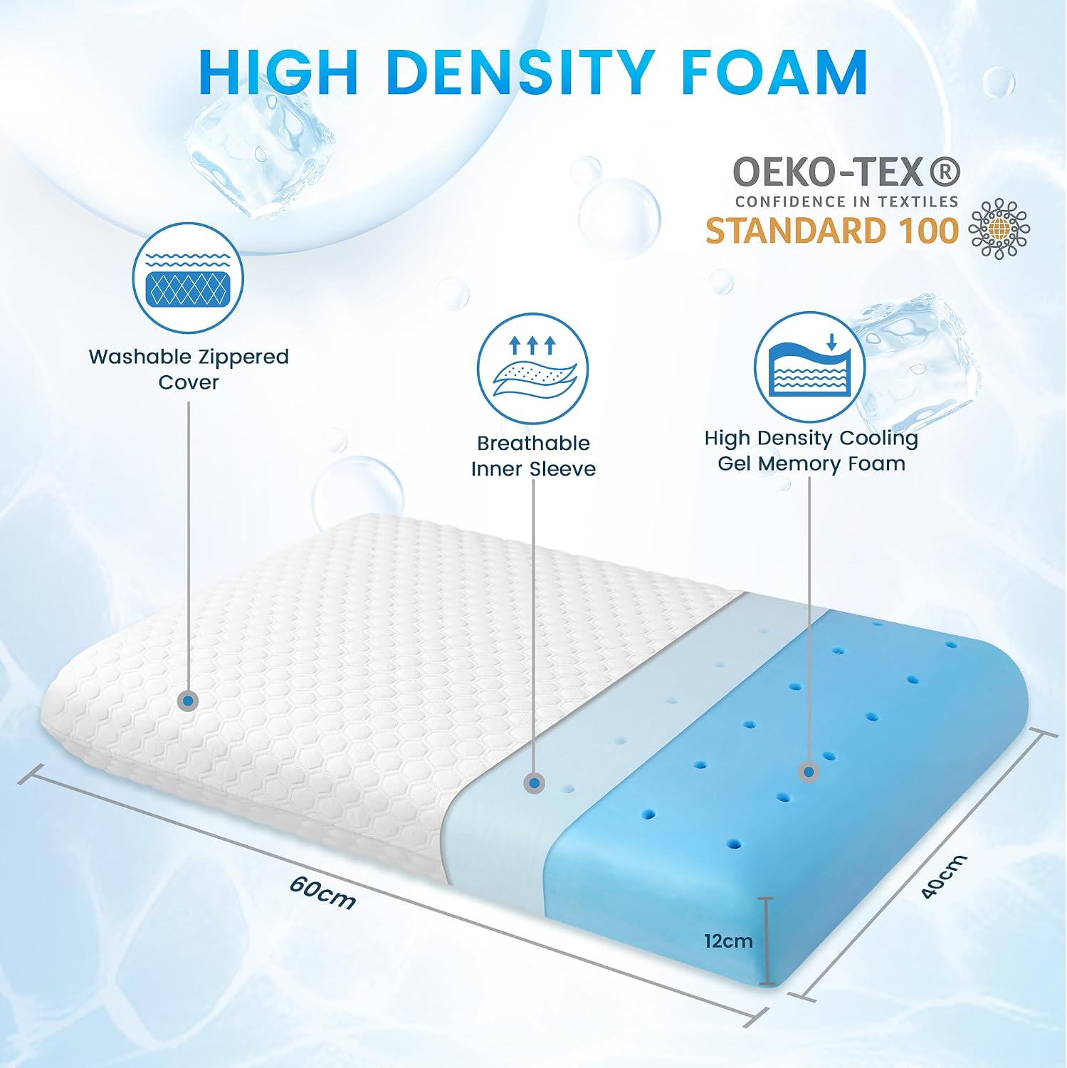 LINENOVA Cooling Gel Memory Foam Pillow -Neck Support Pillow-Cooling & Ventilated- Washable Cover and Breathable Bed Pillow for All Seasons- Standard Size(White, 1 Pack)