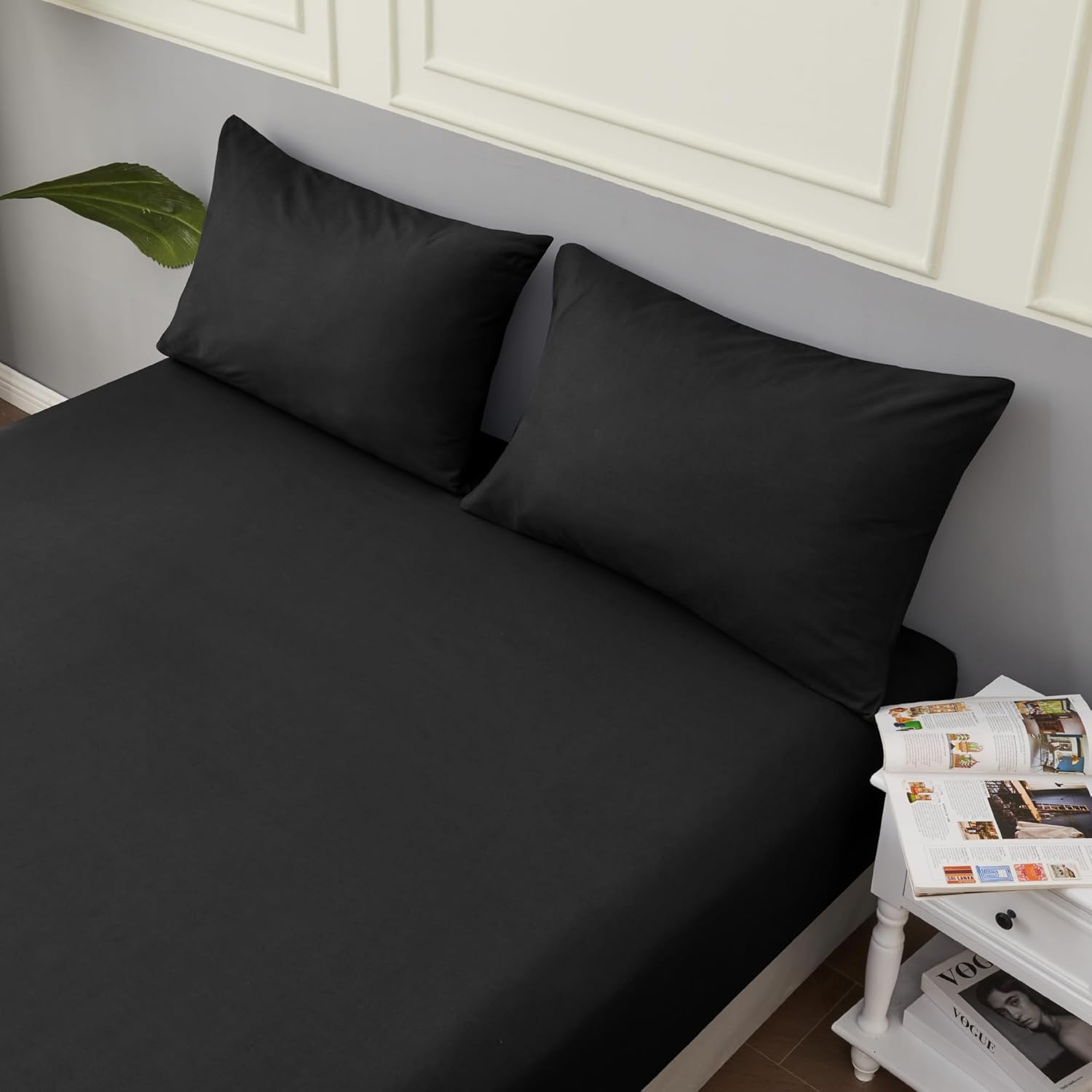 LINENOVA 100% Luxury Cotton Standard Pillowcases(Set of 2),Super Soft and Breathable Envelope Closure Pillow Cases - 48x74cm -Black