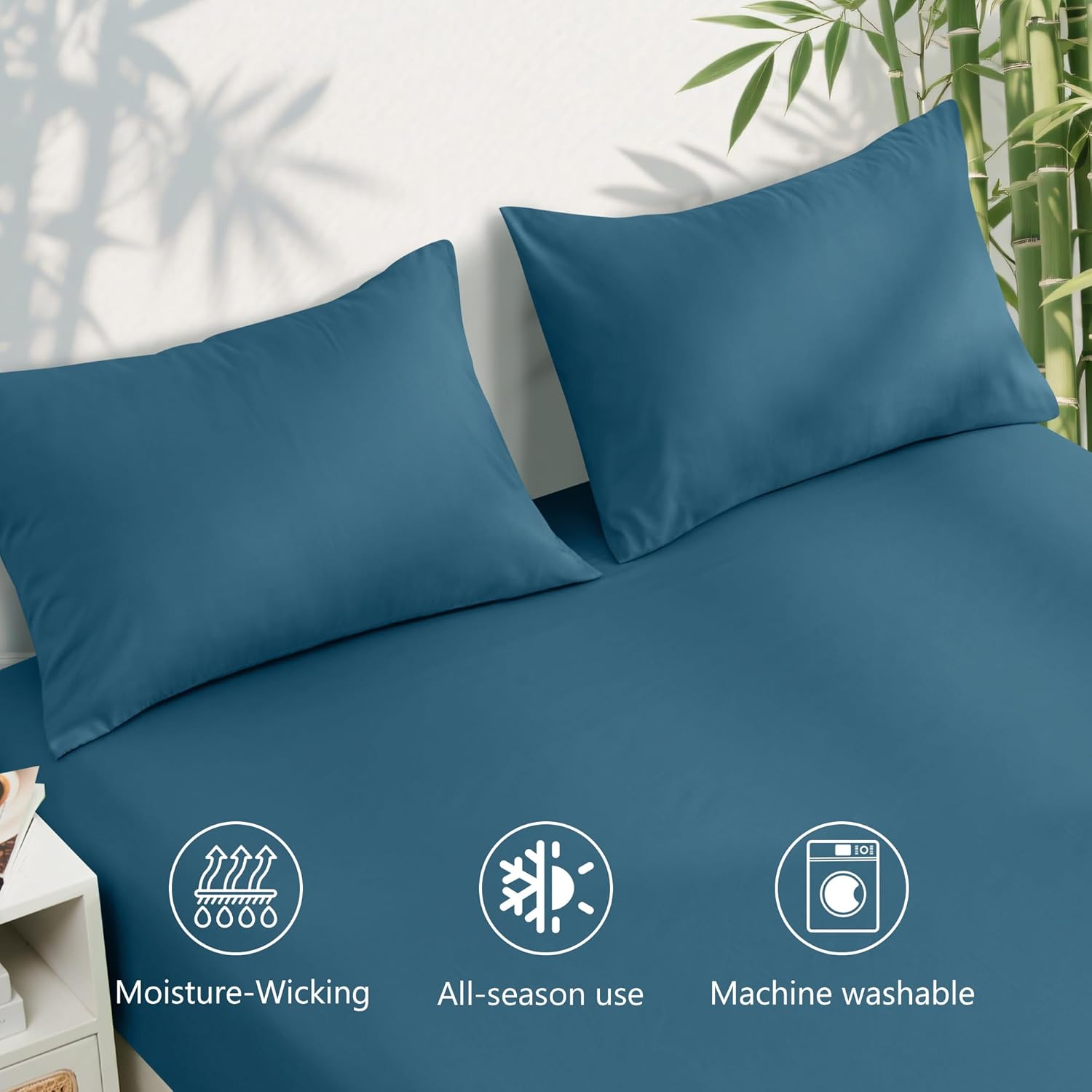 LINENOVA Standard Pillowcase Set of 2, Cooling Rayon from Bamboo Pillow Cases, 2000 TC Ultra Soft & Breathable Envelope Pillow Cover, Moisture-Wicking for Hot Sleepers(Biscay Blue, 48 * 74cm)