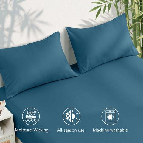 LINENOVA Standard Pillowcase Set of 2, Cooling Rayon from Bamboo Pillow Cases, 2000 TC Ultra Soft & Breathable Envelope Pillow Cover, Moisture-Wicking for Hot Sleepers(Biscay Blue, 48 * 74cm)