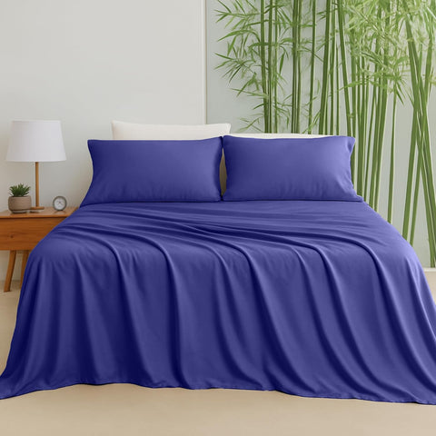 LINENCART Bamboo Sheets Set Double Size,100% Cooling Bamboo Sheet Set for Hot Sleepers, Moisture Wicking Bed Sheets with 40cm Deep Pocket, Silky Soft Bedding Sheets (Double, Delicate Blue)