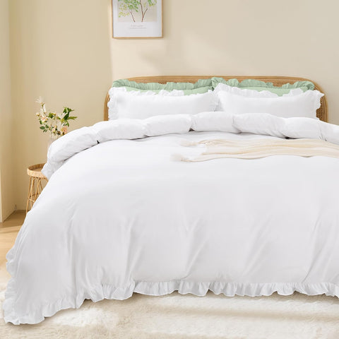 LINENCART Ruffle Quilt Cover Set Queen – Ultra Soft 2000TC Microfibre Duvet Doona Cover with Corner Ties & Button Closure – 3-Piece Bedding Set with 2 Pillowcases - Warm Sand