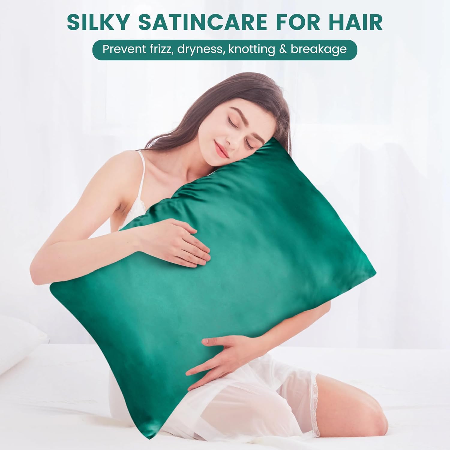 LINENOVA Silky Satin Pillowcases Set of 2 – Queen Size 51x76cm, Frizz Control & Gentle on Skin, Silk-Like Feel with Envelope Closure – Gift Ready – Dark Green
