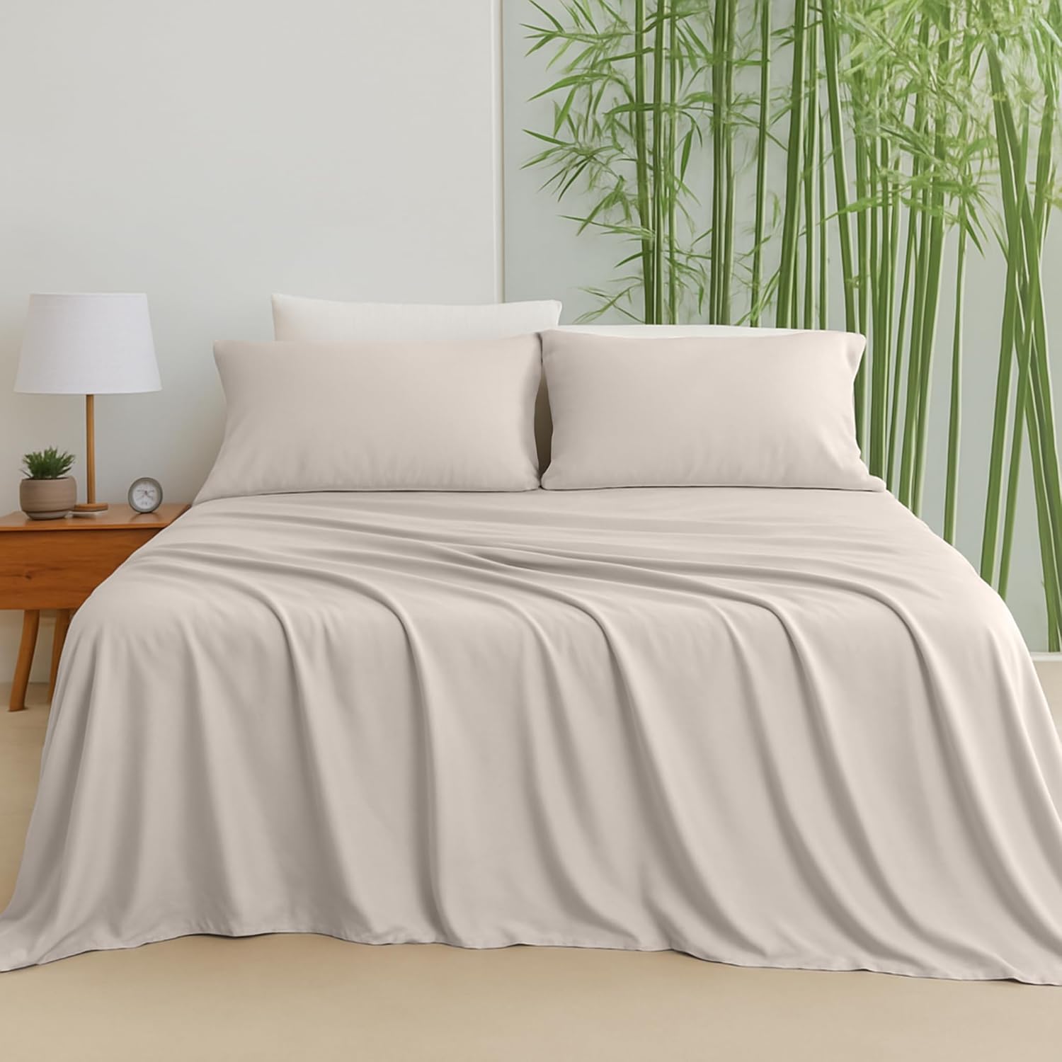 LINENCART Bamboo Sheets Set Double Size,100% Cooling Bamboo Sheet Set for Hot Sleepers, Moisture Wicking Bed Sheets with 40cm Deep Pocket, Silky Soft Bedding Sheets (Double, Delicate Blue)