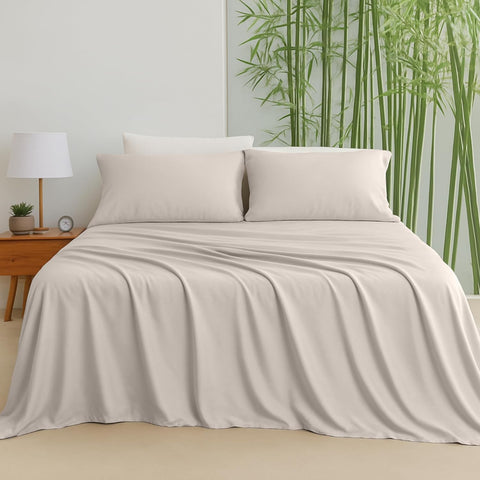 LINENCART Bamboo Sheets Set Double Size,100% Cooling Bamboo Sheet Set for Hot Sleepers, Moisture Wicking Bed Sheets with 40cm Deep Pocket, Silky Soft Bedding Sheets (Double, Delicate Blue)