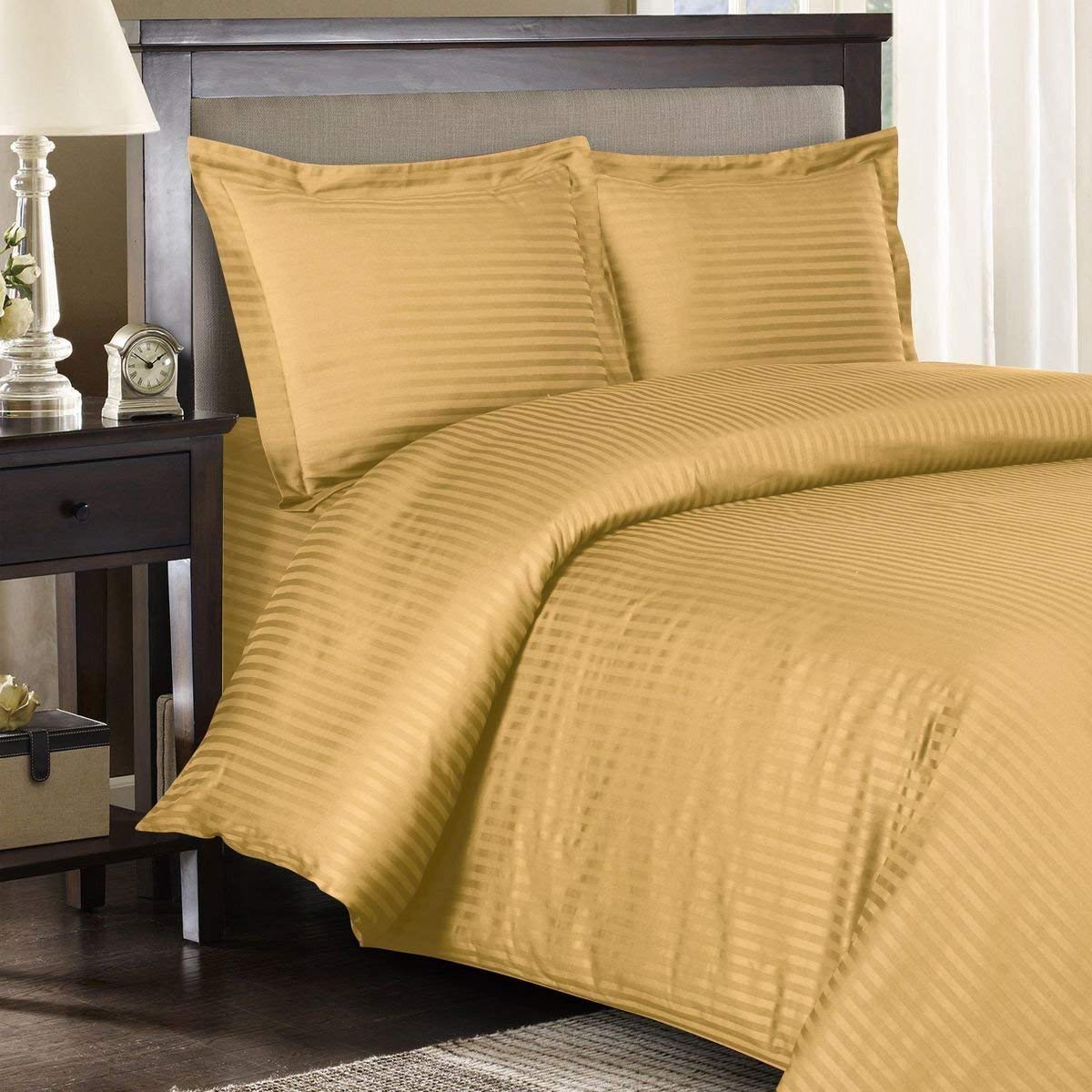 4 Pcs Sheet Set 100% Egyptian Cotton Stripe Pattern 300 TC 11-15 Inch Deep Pocket Size (Full XL Color Burgundy)