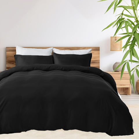 LINENCART 100% Bamboo Quilt Cover Set Queen Size - Cooling Breathable for Hot Sleepers- Silky Smooth 3pcs Doona Cover Set with Corner Ties & Button Closure - (Charcoal, Queen)