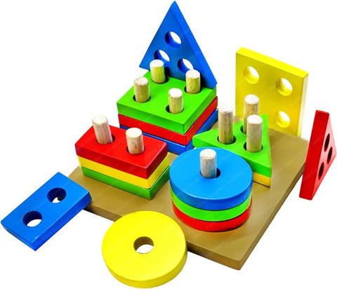 Trueliving Wooden Geometric Shape & Colour Sorter & Stacker Premium Jigsaw Puzzle
