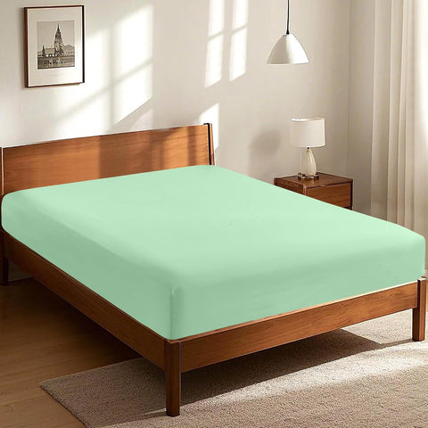 LINEKART Queen Fitted Sheet – 100% Vintage Washed Cotton - Naturally Soft & Breathable, 40cm Deep Pocket – Khaki Green, 1 Piece
