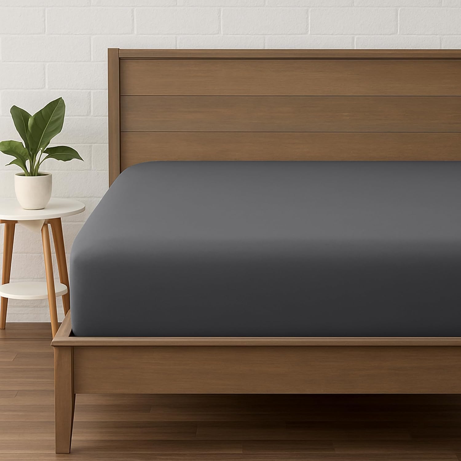 LINENOVA King Single Fitted Sheet – Ultra Soft 1800TC Double Brushed Microfiber, Deep Pocket Fits Mattresses up to 40cm – 1 Piece -Dark Gray