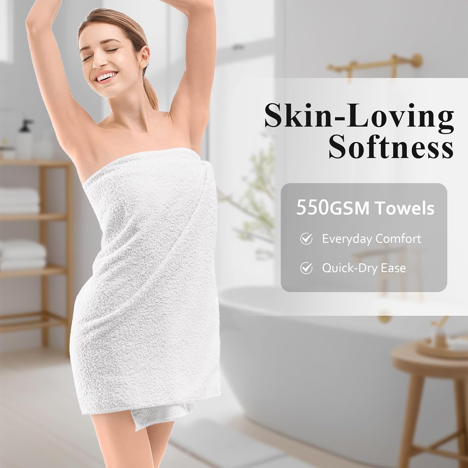 LINENOVA 4 Pack Bath Towel Set 68x137cm, 100% Combed Cotton Towels for Bathroom, 650GSM Ultra Soft & Highly Absorbent Bathroom Shower Towels for Gym, Hotel & Spa - White
