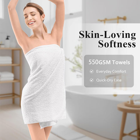LINENOVA 4 Pack Bath Towel Set 68x137cm, 100% Combed Cotton Towels for Bathroom, 650GSM Ultra Soft & Highly Absorbent Bathroom Shower Towels for Gym, Hotel & Spa - White