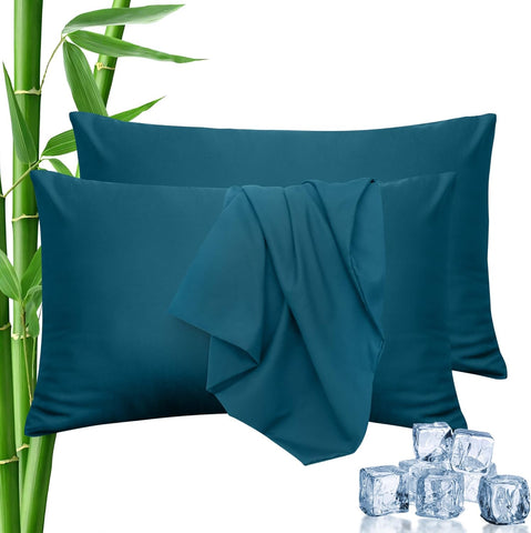 LINENOVA Standard Pillowcase Set of 2, Cooling Rayon from Bamboo Pillow Cases, 2000 TC Ultra Soft & Breathable Envelope Pillow Cover, Moisture-Wicking for Hot Sleepers(Biscay Blue, 48 * 74cm)