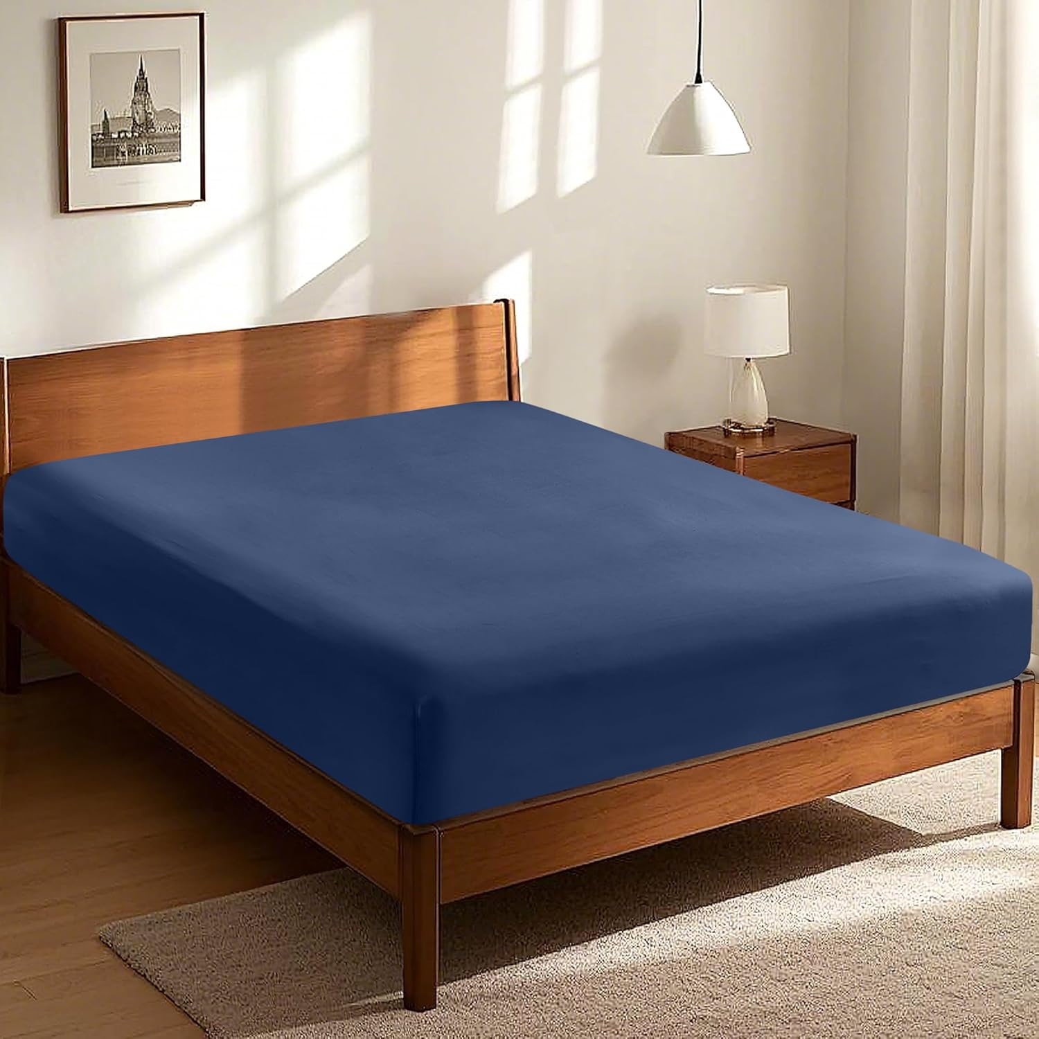 LINEKART Queen Fitted Sheet – 100% Vintage Washed Cotton - Naturally Soft & Breathable, 40cm Deep Pocket – Khaki Green, 1 Piece