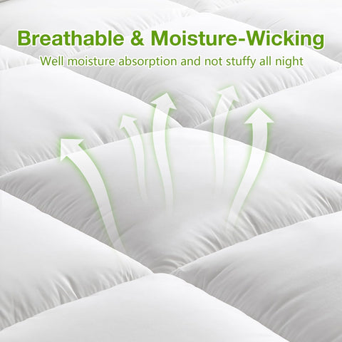 LINENOVA 1500GSM Bamboo Mattress Topper Queen, 10cm Ultra Thick Pillowtop Underlay, Naturally Cooling & Breathable for Hot Sleepers, Antibacterial Hotel-Quality Comfort
