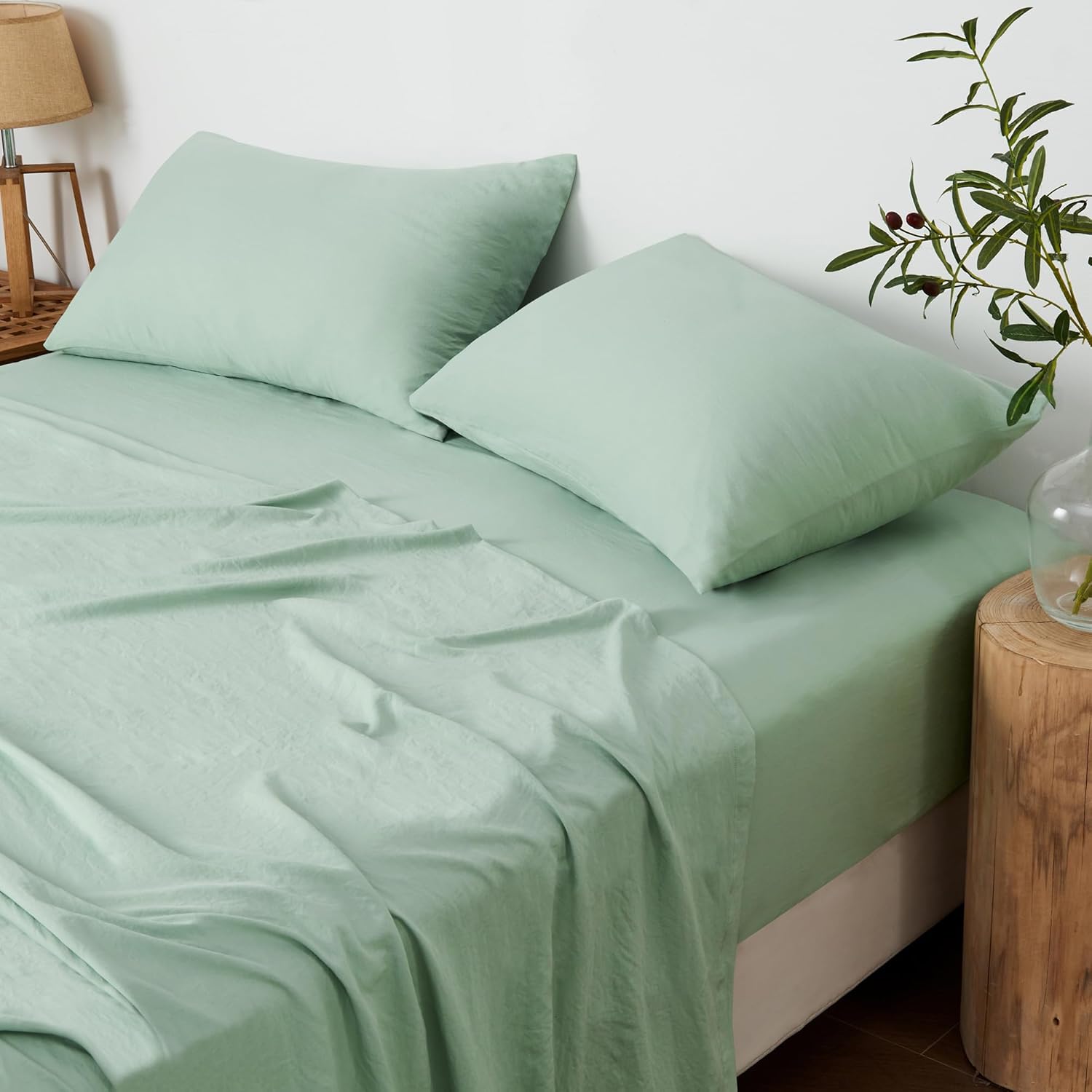 LINEKART Vintage Washed King Sheet Set - 4 Piece Premium 2000TC Ultra-Soft Microfiber Bed Sheets - Cotton-Like Texture - Breathable and Soft- Sheets & Pillowcases (King, White)