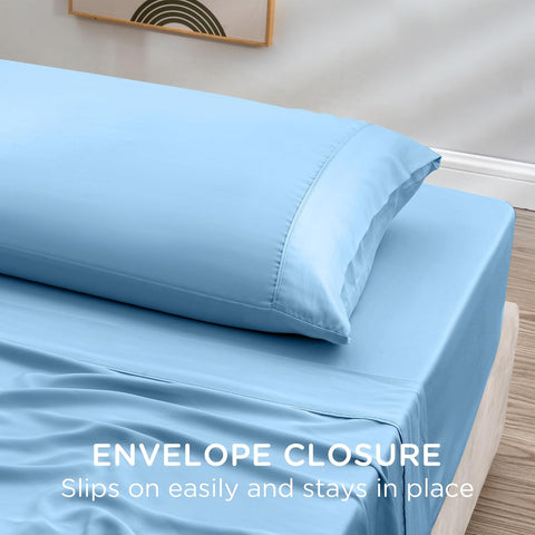 LINENOVA Bamboo Sheets Set Double Size,100% Cooling Bamboo Sheet Set for Hot Sleepers, Moisture Wicking Bed Sheets with 40cm Deep Pocket, Silky Soft Bedding Sheets (Double, Delicate Blue)