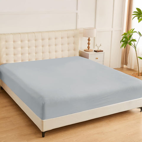 LINENOVA Premium 100% Cotton Fitted Sheet Only- Queen Size(1 Piece), Luxury Softness, Elasticized 40cm Deep Pockets Fitted Sheet - Silver