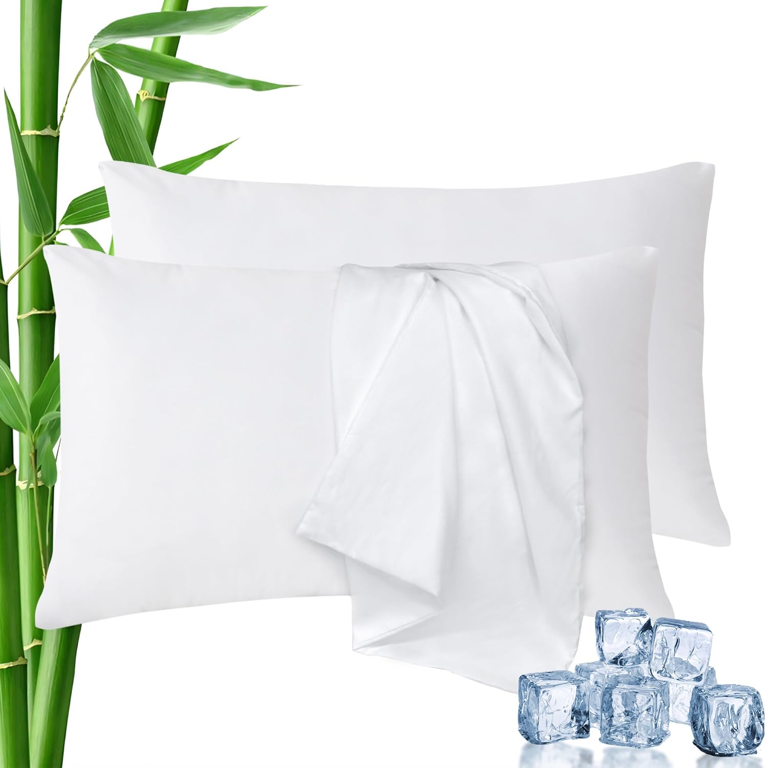 LINENCART Standard Pillowcase Set of 2, Cooling Rayon from Bamboo Pillow Cases, 2000 TC Ultra Soft & Breathable Envelope Pillow Cover, Moisture-Wicking for Hot Sleepers(Biscay Blue, 48 * 74cm)