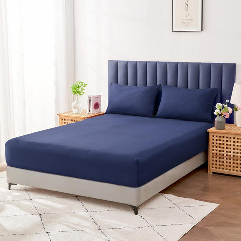 LINENKART Luxury Cotton Blend Fitted Sheet Only- Soft & Breathable King Single Size Fitted Sheet with 40cm Deep Pocket - Shrinkage & Fade Resistant