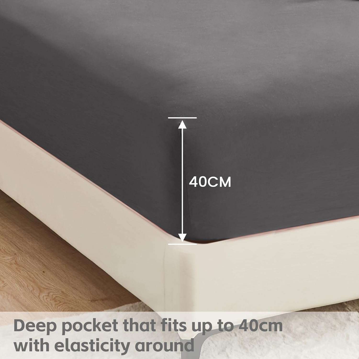 LINENOVA King Single Fitted Sheet – Ultra Soft 1800TC Double Brushed Microfiber, Deep Pocket Fits Mattresses up to 40cm – 1 Piece -Dark Gray