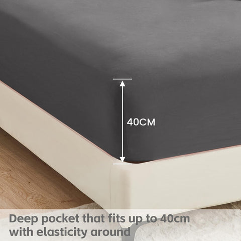 LINENOVA King Single Fitted Sheet – Ultra Soft 1800TC Double Brushed Microfiber, Deep Pocket Fits Mattresses up to 40cm – 1 Piece -Dark Gray