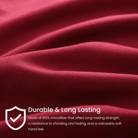 LINENOVA Quilt Cover Set Double Size - Brushed Microfiber 1200TC Super Soft Duvet Cover Set 3 Pieces with Button Closure, 1 Duvet Cover and 2 Pillowcases(Double Size, Burgundy)